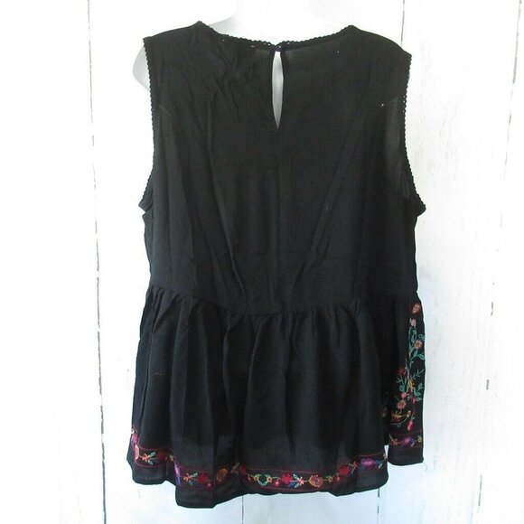 New Umgee Tank Top Black Floral Embroidered Sleeveless Plus Size Boho Peasant - Picture 5 of 9